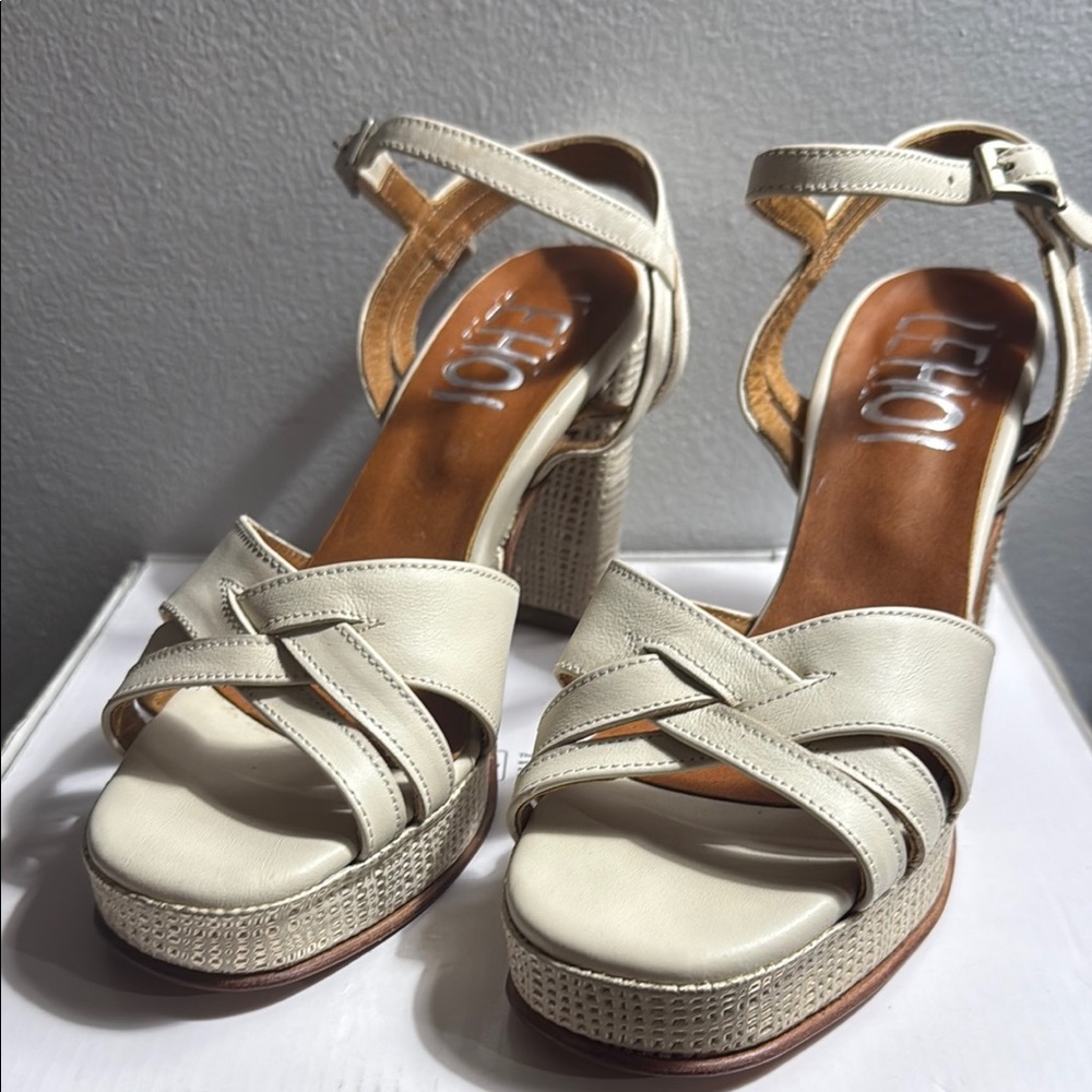 Cream Leather Platform Sandals